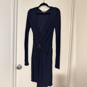Halston Heritage Navy Long-Sleeve Wrap Dress with Twist Detail